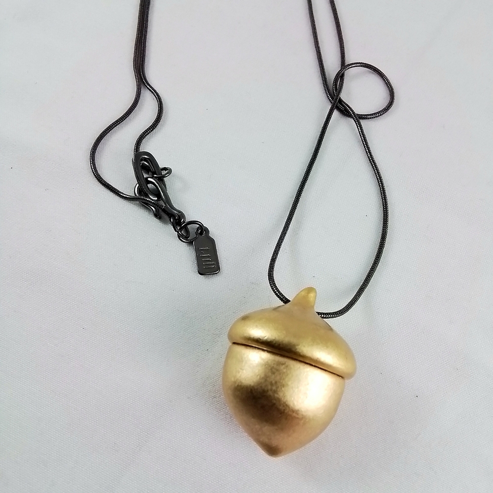 Goldtone J. Jill Signed Acorn Pendant Necklace On Long Chain